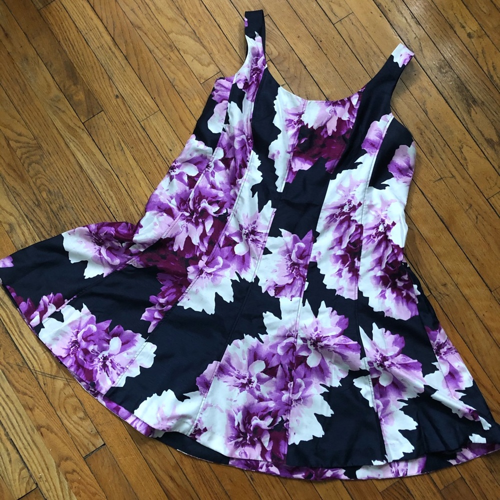Navy and Orchid garden cocktail dress